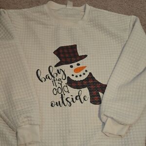 White Snowman Sweatshirt with Red and Black Plaid